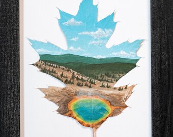 Real Leaf Acrylic Painting, Original Nature-Inspired Framed “Grand Prismatic” Painting on Preserved Oak Leaf, Home Decor, Fully Sealed!