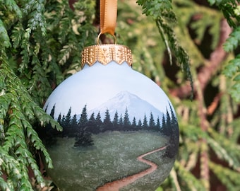 Hand-Painted Ceramic Ornament | 2.5-Inch Round Keepsake | Original Acrylic "On the Trail" | Brushed Botany Christmas and Holiday Decor