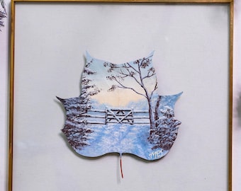 Nature-Inspired Acrylic Painting, Original Art, Framed “Winter’s Welcome” on Preserved Tulip Tree Leaf, Unique Gift, Home Decor
