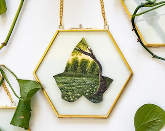 Nature-Inspired Acrylic Painting, Original Art, Framed “Epitome of Peace” on Preserved Ivy Leaf, Unique Gift, Wall and Home Decor