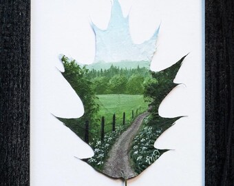 Real Leaf Acrylic Painting, Original Nature-Inspired Framed “Onward” Painting on Preserved Oak Leaf, Home Decor, Fully Sealed!