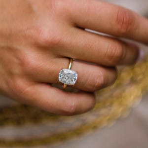 5 Ct Cushion Cut Moissanite Engagement Ring: Sterling Silver Hidden Halo Solitaire