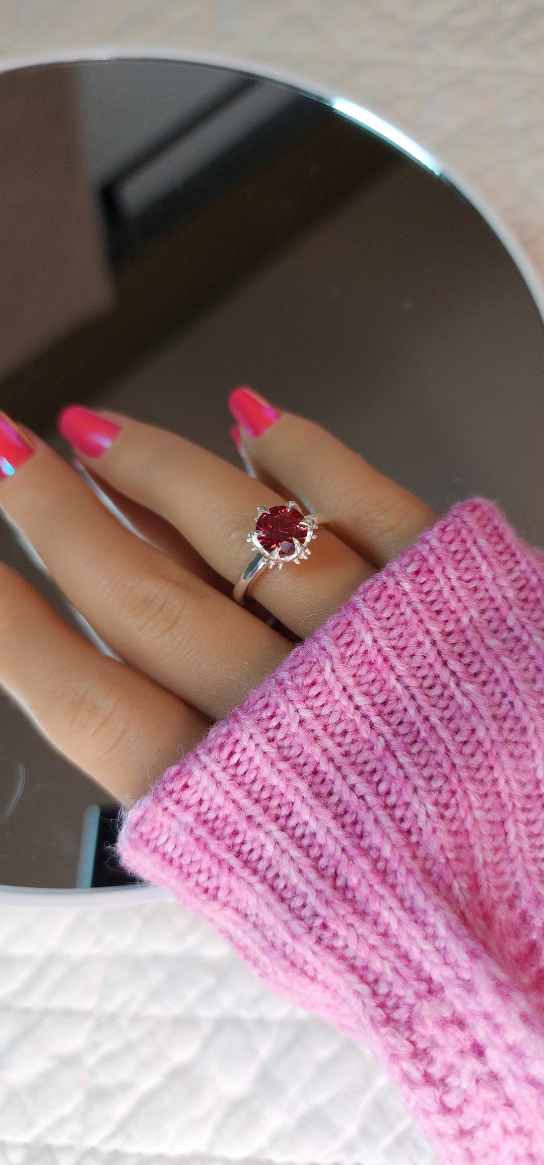 2ct Ruby Red Moissanite Ring: Silver Claw Setting, Anniversary Ring - Etsy