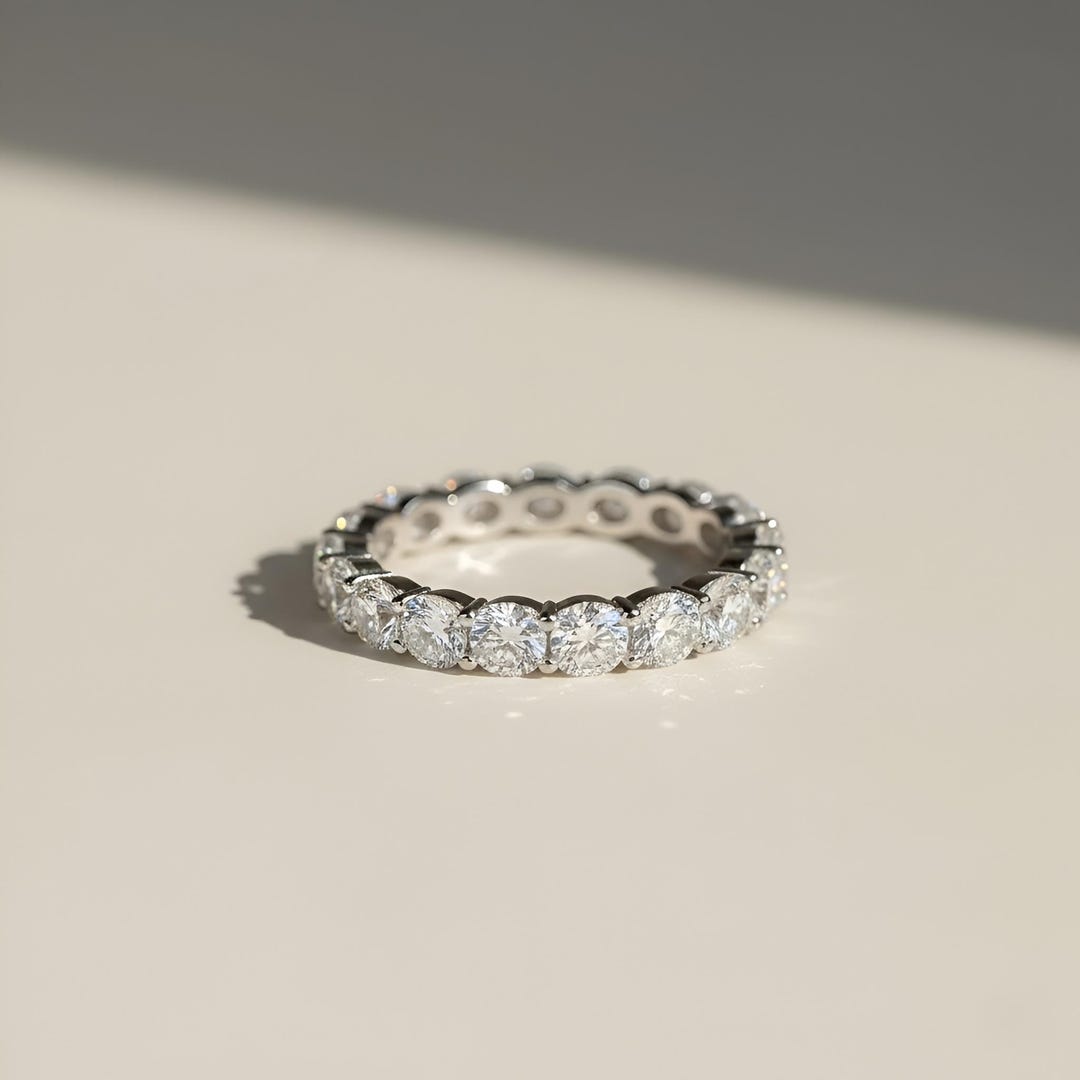 Round Moissanite Eternity Band – Full Eternity Wedding Ring – 14K White ...