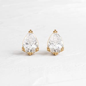 Pear Cut Moissanite Stud Earrings, 18k Gold Plated Pear Studs, Moissanite Stud Earrings, Tear Drop Diamond Studs, Handmade Earrings