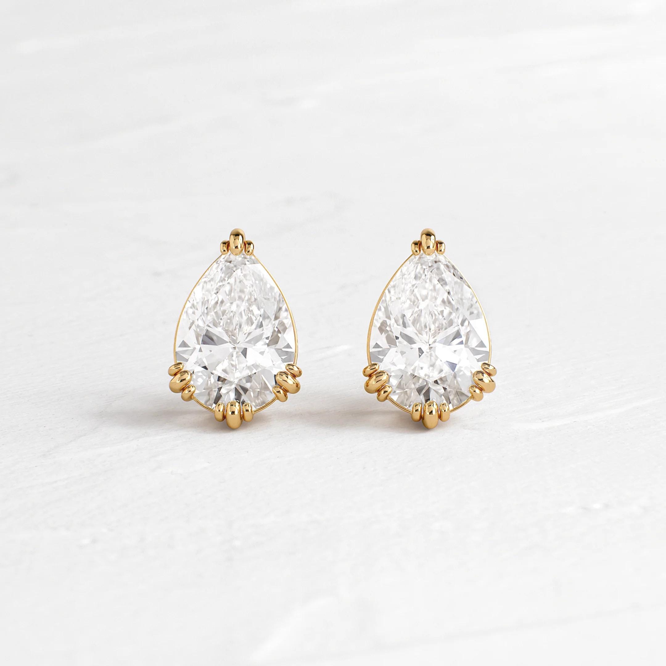 Pear Cut Moissanite Stud Earrings: 18k Gold Plated, Sterling Silver