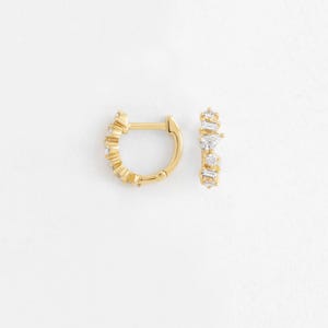 Multi Shape Moissanite Hoops Earrings, Multi Cut Gemstone Earrings, 925 Sterling Silver, Unique Studs, Mini Huggies Earrings, Promise Gifts