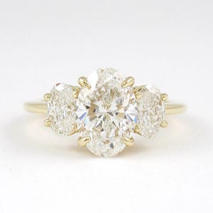 Oval Cut Moissanite Ring, Three Stone Oval Engagement Ring, 14k Gold Wedding Ring Oval Trilogy Ring, Anniversary Gifts, Promise Ring
