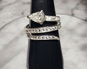 Unique Pear cut 5x7mm Moissanite Wrap Ring Vintage Pear Cut with 925 sterling silver wrap