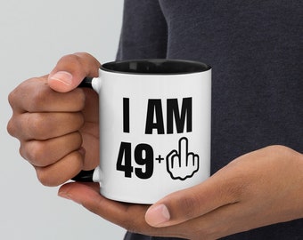49 Plus Middle Finger Mug, Funny 50th Birthday Coffee Cup, 49 + Middle Finger Cup, Fun Gag Gift for 50th Birthday