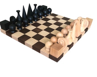Chess set, handmade wooden chess set, reproduction of the chess set 20s, abstract chessmen, gift idea, only chess pieces, new chessmen