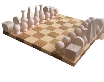 Chess set for self-coloring, handmade wooden chess set, reproduction of the chess set 20s, abstract chessmen, gift idea, only chess pieces