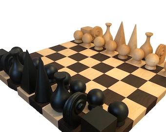 Chess set, handmade wooden chess set, reproduction of the chess set 20s, abstract chessmen, gift idea, only chess pieces, new chessmen