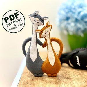 Felt Cat Sewing Pattern PDF. Cat Plushie DIY. Easy Pattern and Tutorial. Valentine&#39;s Day Felt Toys Pattern. Cats in Love. Digital Download.