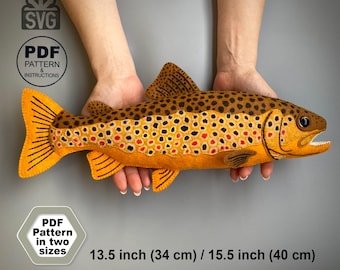 Fish Sewing Pattern PDF. Brown Trout. Felt River Fish. Plush Toys.