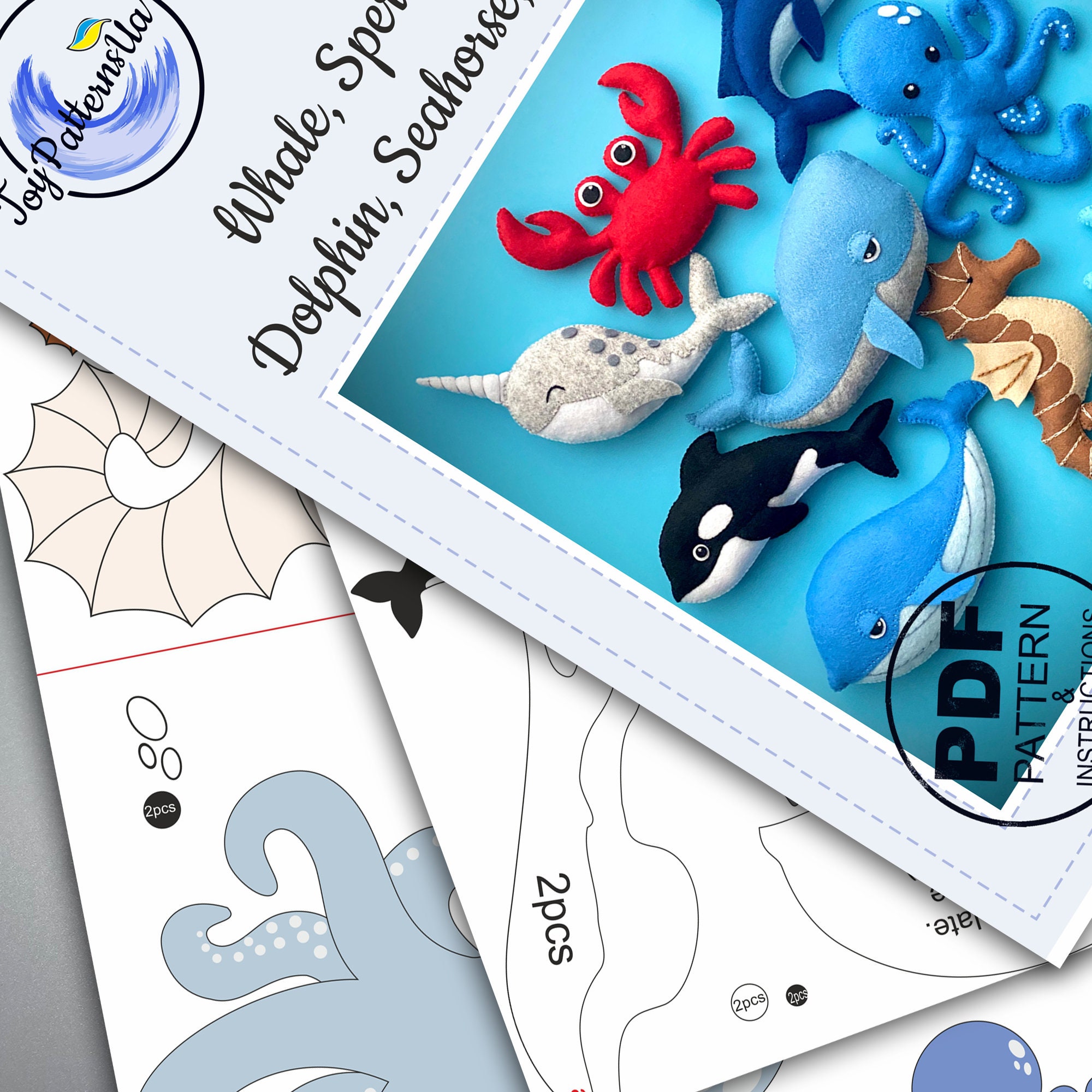 Ocean Animals Sewing Pattern PDF. Felt Sea Animal Toys Easy Pattern ...