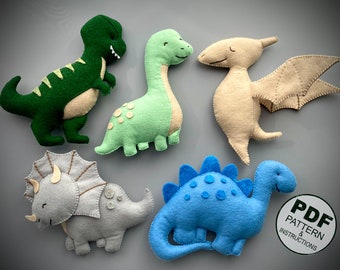 Dinosaurs Sewing Pattern PDF SET. Dino Pattern. DIY Felt Dinosaurs. Felt Toys Sewing Pattern. Dinosaur Easy Pattern. Digital Download.