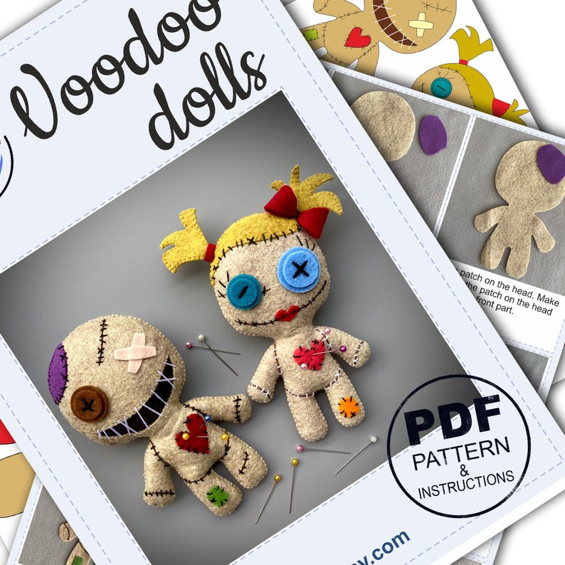 Felt Voodoo Doll Sewing Pattern PDF and SVG. Halloween Ornament. Voodoo
