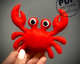 フェルトカニの裁縫パターン：海の動物オーナメント（PDFパターン