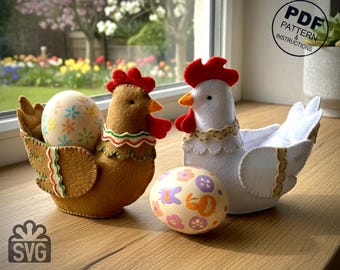 Easter Chicken Sewing Pattern PDF and SVG. Felt Toys. Egg Cozy. Hen. Spring Farmhouse Easter.