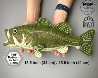 Fish Sewing Pattern PDF. Largemouth Bass. Felt River Fish. Plush Toys. Realistic Fishing Decor.