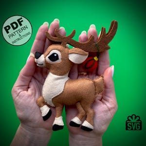 Felt Christmas Deer Sewing Pattern PDF and SVG. Christmas Ornament Pattern. Felt Ornament DIY.