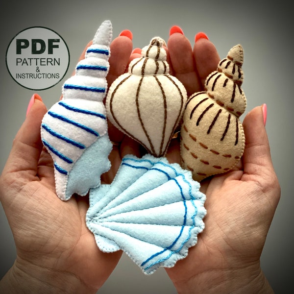 Felt Seashells Sewing Pattern PDF. Coastal Ornaments Decor. Ocean Easy Beginner Pattern. Ocean Felt Toys  DIY. Sea Decor. Ocean Decor.