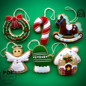 Felt Christmas Ornaments Sewing PDF Pattern. Hanging Christmas Toys Pattern. Christmas Decoration. Ornaments SVG. Christmas Tree Decoration.