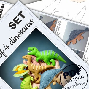 Dinosaurs Sewing Pattern PDF and Tutorial. DIY Felt Dinosaurs SET. Felt ...