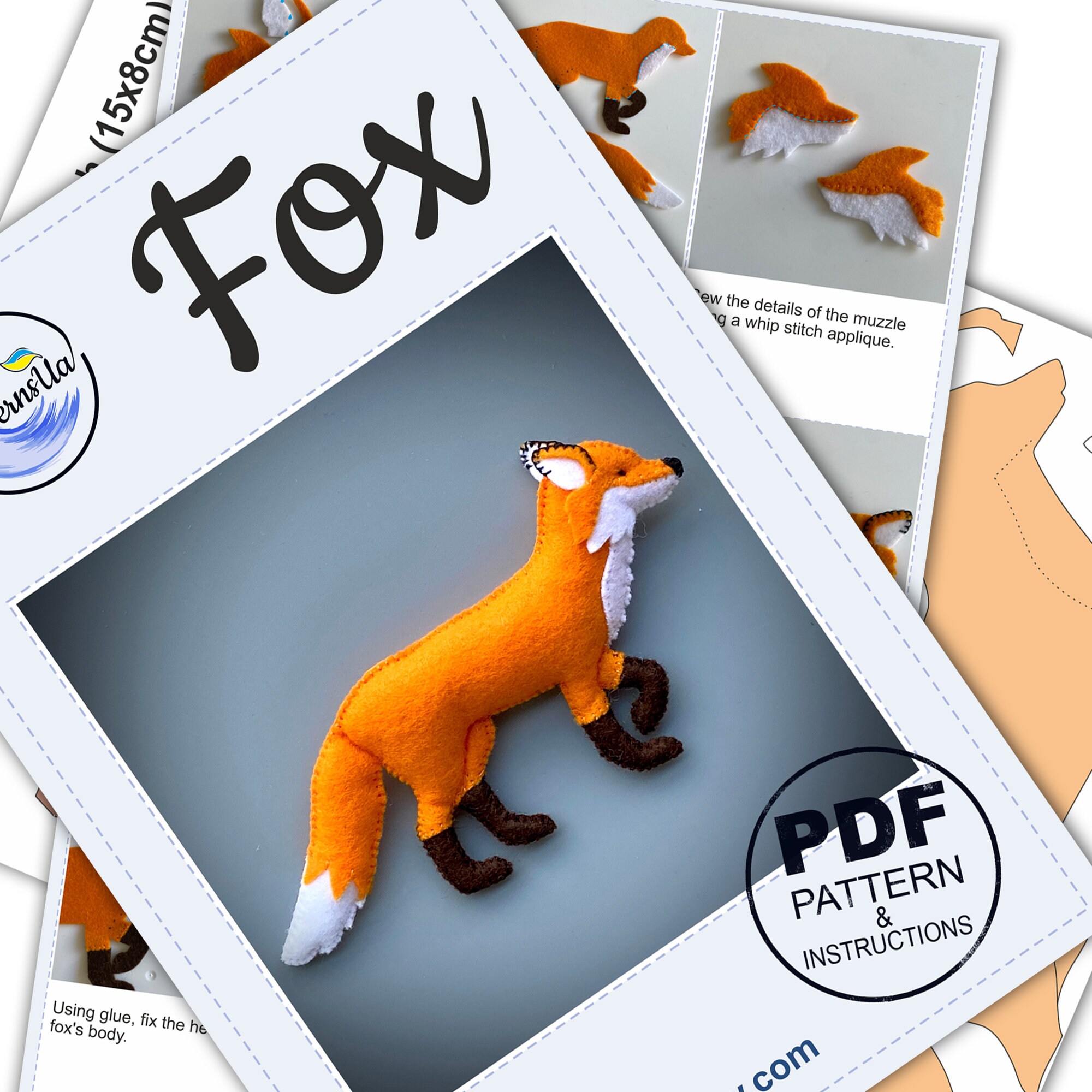 Fox Sewing Pattern PDF and SVG. Stuffed Fox Pattern. Felt Animals ...