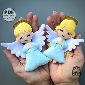 Felt Cristmas Angels Toys Sewing Pattern PDF and SVG. Christmas Ornaments. Felt Ornament DIY.