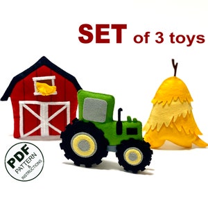 Farm Decor Toys Sewing Pattern PDF (Tractor, Barn, Haystack). Felt Toys Pattern SET. Tractor Pattern. Felt Ornament. Farm Toys DIY.