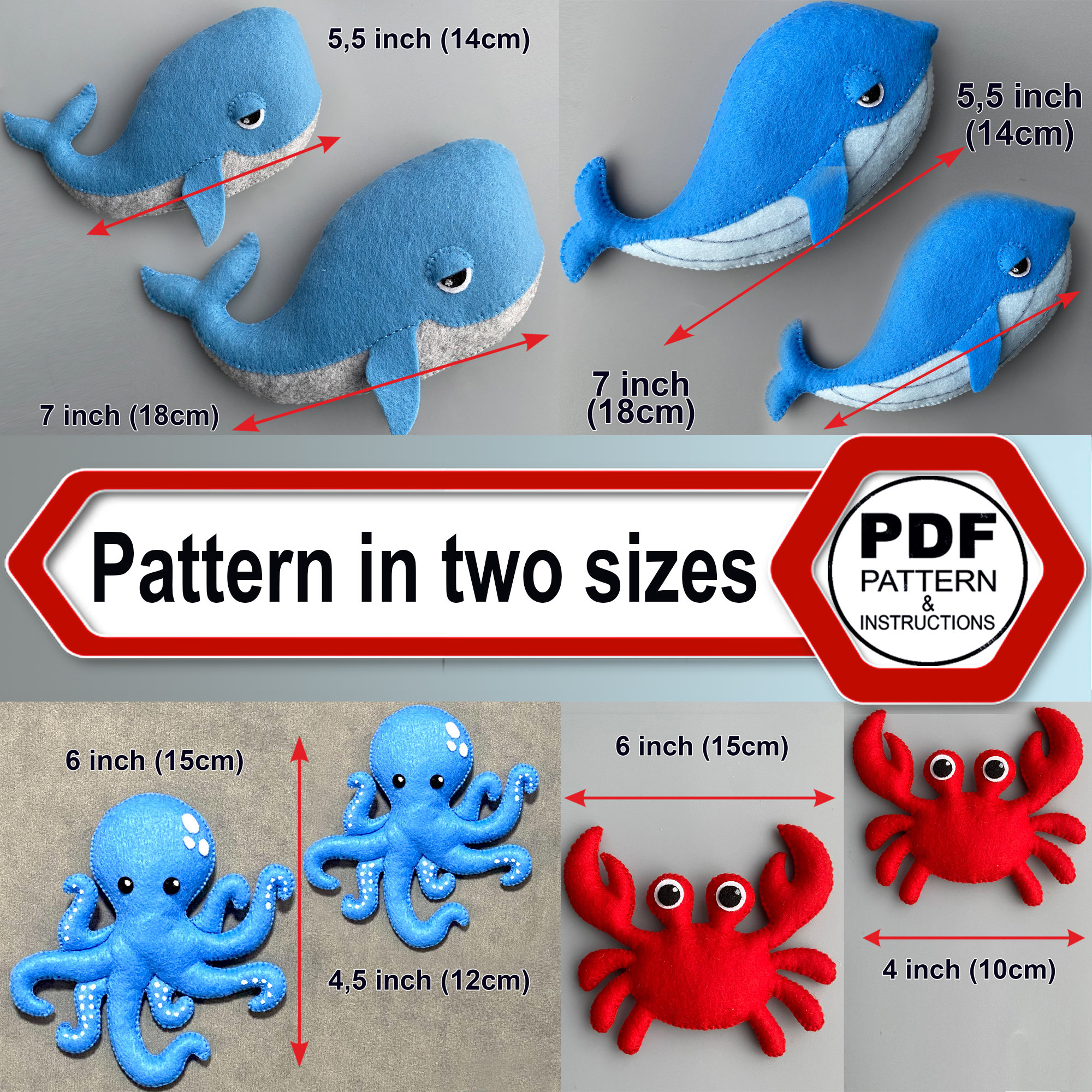 Ocean Animals Sewing Pattern PDF. Felt Sea Animal Toys Easy Pattern ...