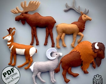 Felt Animals Sewing Pattern and SVG. Woodland Pattern. Yellowstone Animals Pattern. Wild Animals Pattern. Buffalo Pattern. Forest Animals.