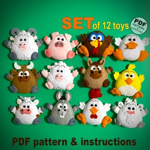 Farm Animals Sewing Pattern PDF. Felt Toys SET Easy Pattern and Tutorial. Country Pattern. Plush Animals DIY. Felt Ornament. Farm Decor.