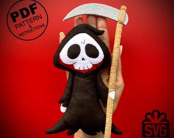 Felt Grim Reaper Sewing Pattern, Halloween Ornament (PDF & SVG)