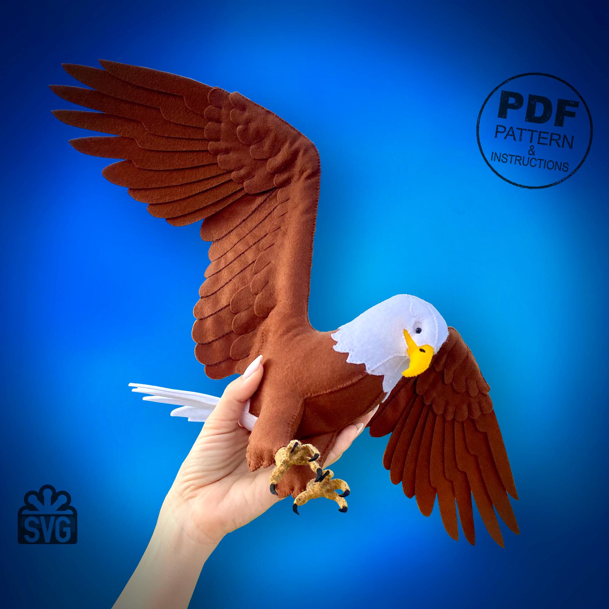 フェルトで作るハクトウワシの縫い付けパターン、鳥のぬいぐるみ（PDF