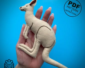 Patron de couture kangourou en feutre, animal en peluche à faire soi-même (PDF et SVG)