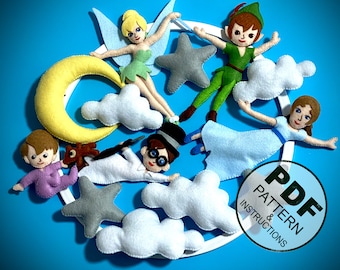 Peter Pan Baby Mobile Sewing Pattern, Felt Characters (PDF Pattern)