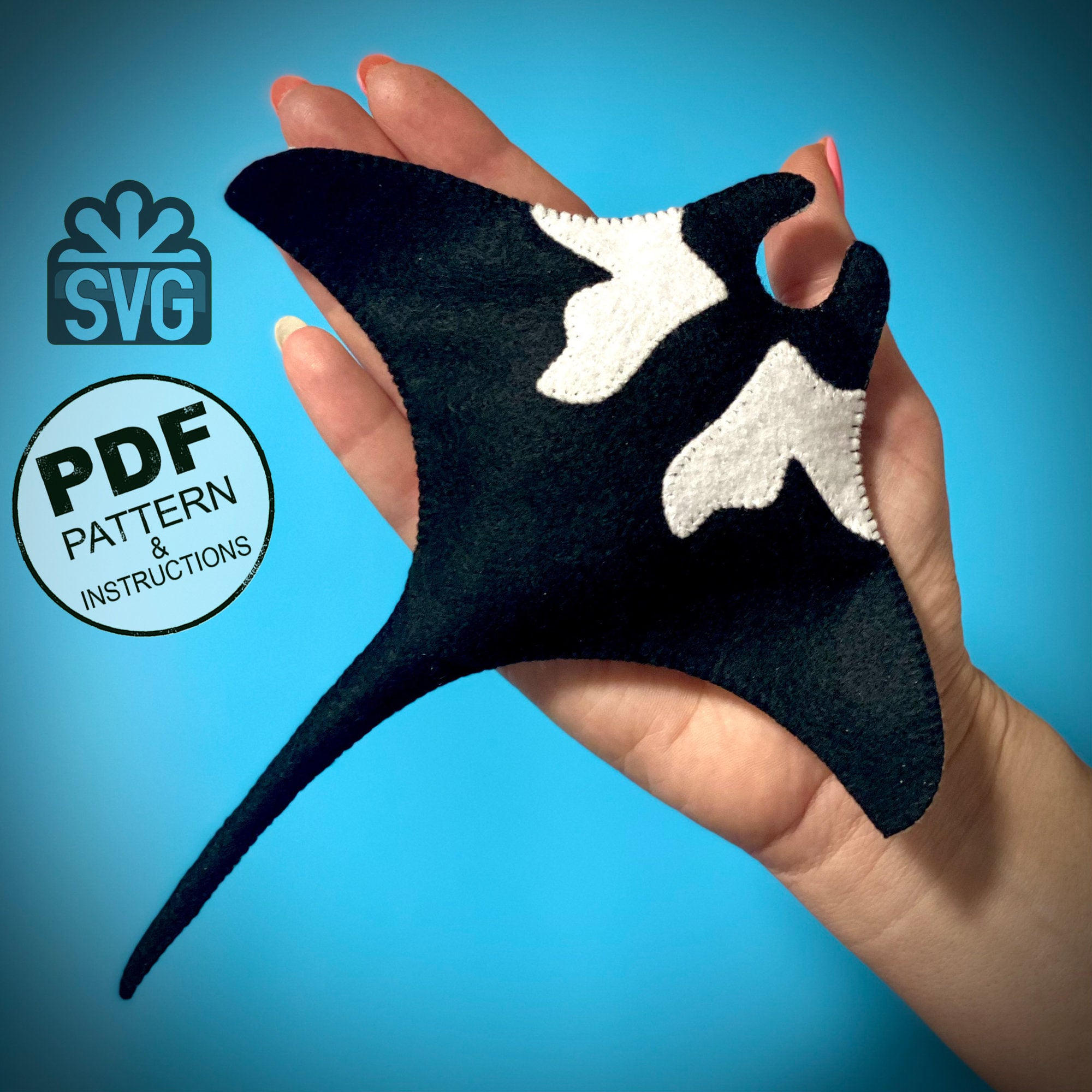 Manta Ray Sewing Pattern PDF and SVG. Felt Ocean Animals