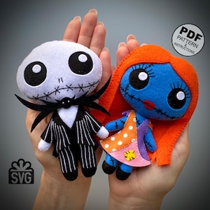 May include: A felt doll pattern for making a Jack Skellington and Sally doll. The pattern includes instructions and is available in PDF and SVG formats.