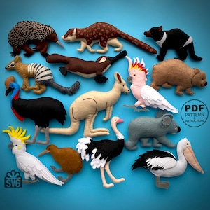 オーストラリアの動物の裁縫用PDFパターンとSVG。ぬいぐるみDIY。フェルトのおもちゃのパターン。フェルトの型紙。フェルトのぬいぐるみ。