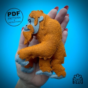 Felt Orangutan Sewing PDF Pattern and SVG. Monkey Pattern. Stuffed Animals DIY. Felt Toys. Stuffed Toys. Stuffed Gorilla Tutorial.