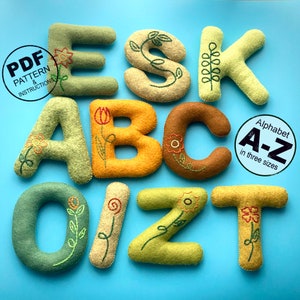 Patrón de costura de letras de fieltro PDF. Nombre del cartel Soft Plush Latters DIY. Alfabeto de costura. Letras de fieltro A-Z. Patrón ABC. Juguete educativo.