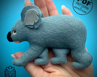 Felt Koala Sewing Pattern, Plush Animal DIY (PDF & SVG)