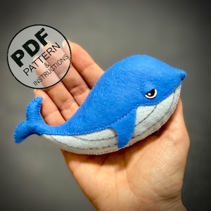 Whale Felt Sewing Pattern PDF. Ocean Animals Easy Beginner Pattern. Sea Animals. Under The Sea. Marine Plush Toys. Blue Whale Pattern.