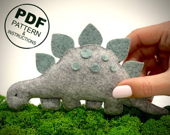 Dinosaur Sewing Pattern PDF. Felt Stegosaurus Sewing Pattern. DIY Felt Dinosaur. Soft Toy Dino Plush Pattern. Stegosaurus Plush Pattern.