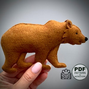 Grizzly Bear Sewing Pattern PDF and SVG. Felt Pattern. Felt Animals Pattern. Felt Toys DIY. Plush Bear. Christmas Ornaments. Woodland.
