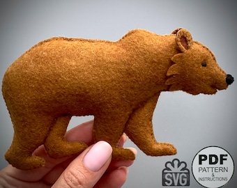 Grizzly Bear Sewing Pattern PDF and SVG. Felt Pattern. Felt Animals Pattern. Felt Toys DIY. Plush Bear. Christmas Ornaments. Woodland.