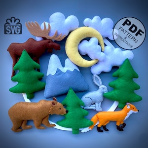 Baby Mobile PDF Pattern and Step By Step Tutorial. SVG. Felt Mobile DIY. Woodland Animals Felt Toys Sewing Pattern. Nursery Decor.